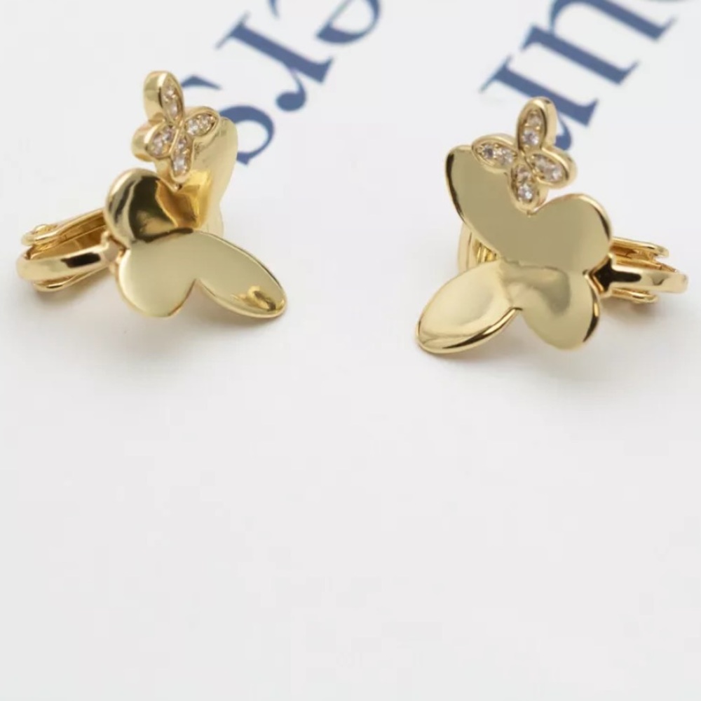Kate Spade ♠️ NWT Gold Butterfly Clio On Earrings - Picture 3 of 6